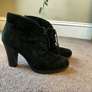 Black suede ankle booties w/Lace-up Detail and 3.5” heel (sz 7.5)